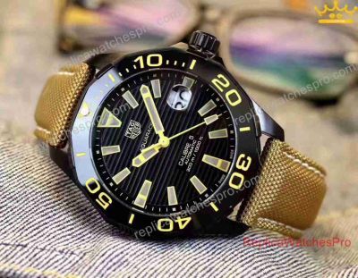 Replica TAG Heuer Aquaracer 300M Calibre 5 Black & Yellow Nylon Strap